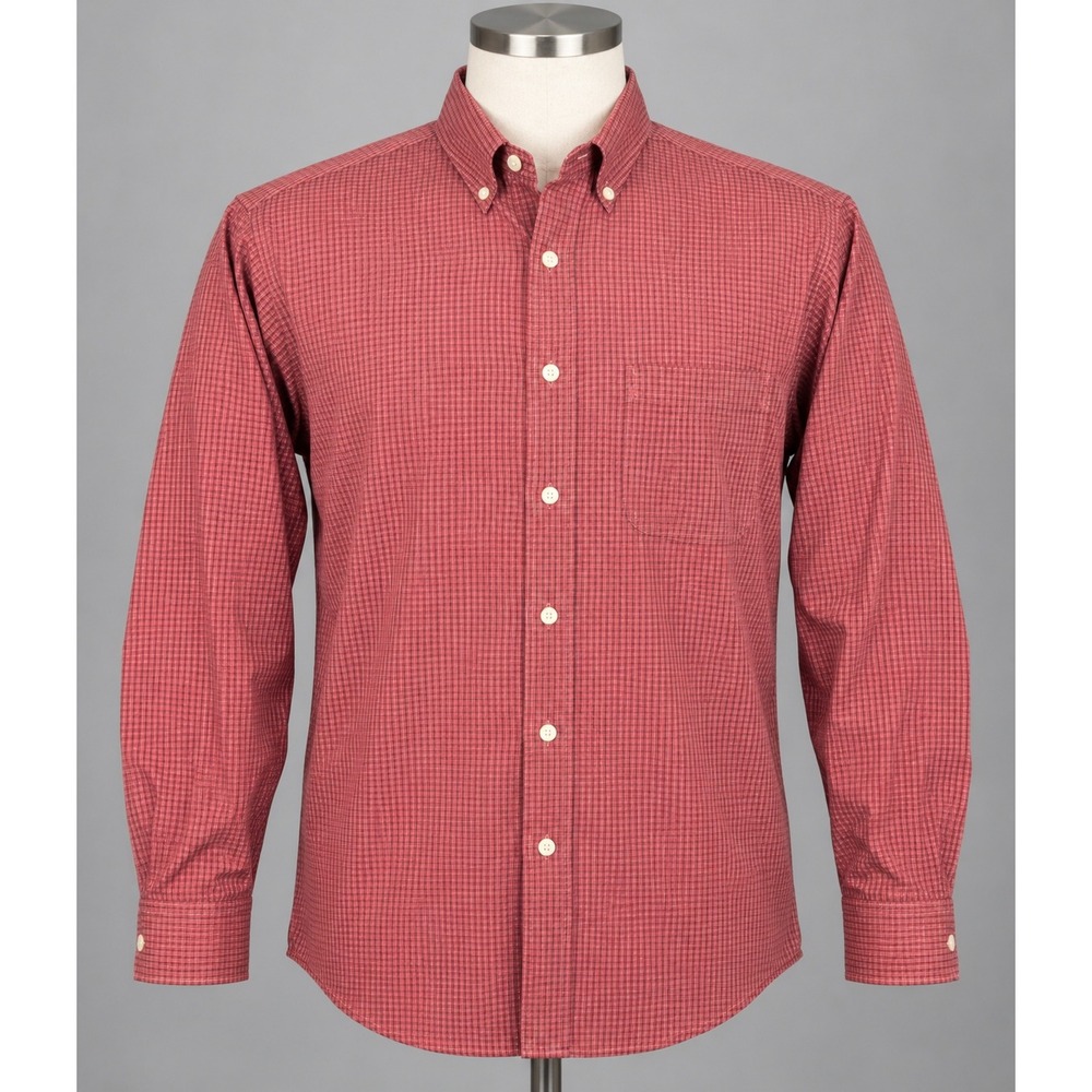 Brooks Brothers Button Down Shirt Mens L Red Black Micro Check Good Long Sleeve